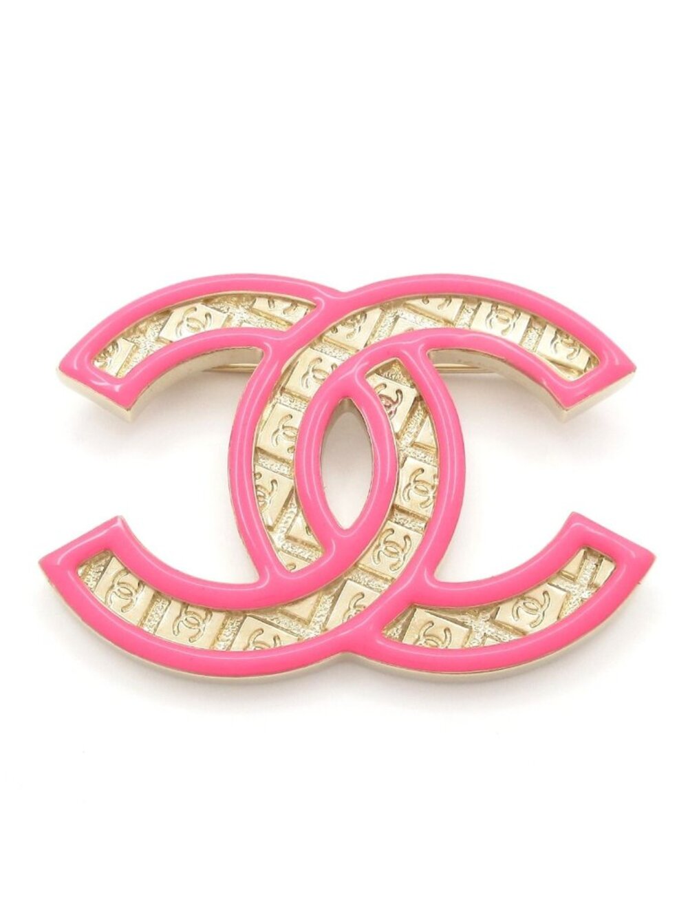 Chanel Brooch CC Logo Gold Pink